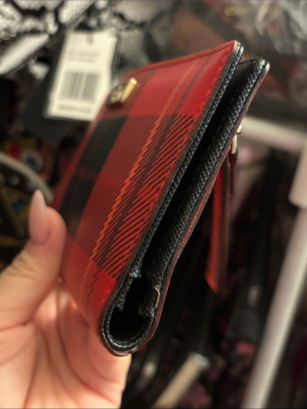 kate spade Red Black Plaid Zip Card Holder - Picture 3 of 11